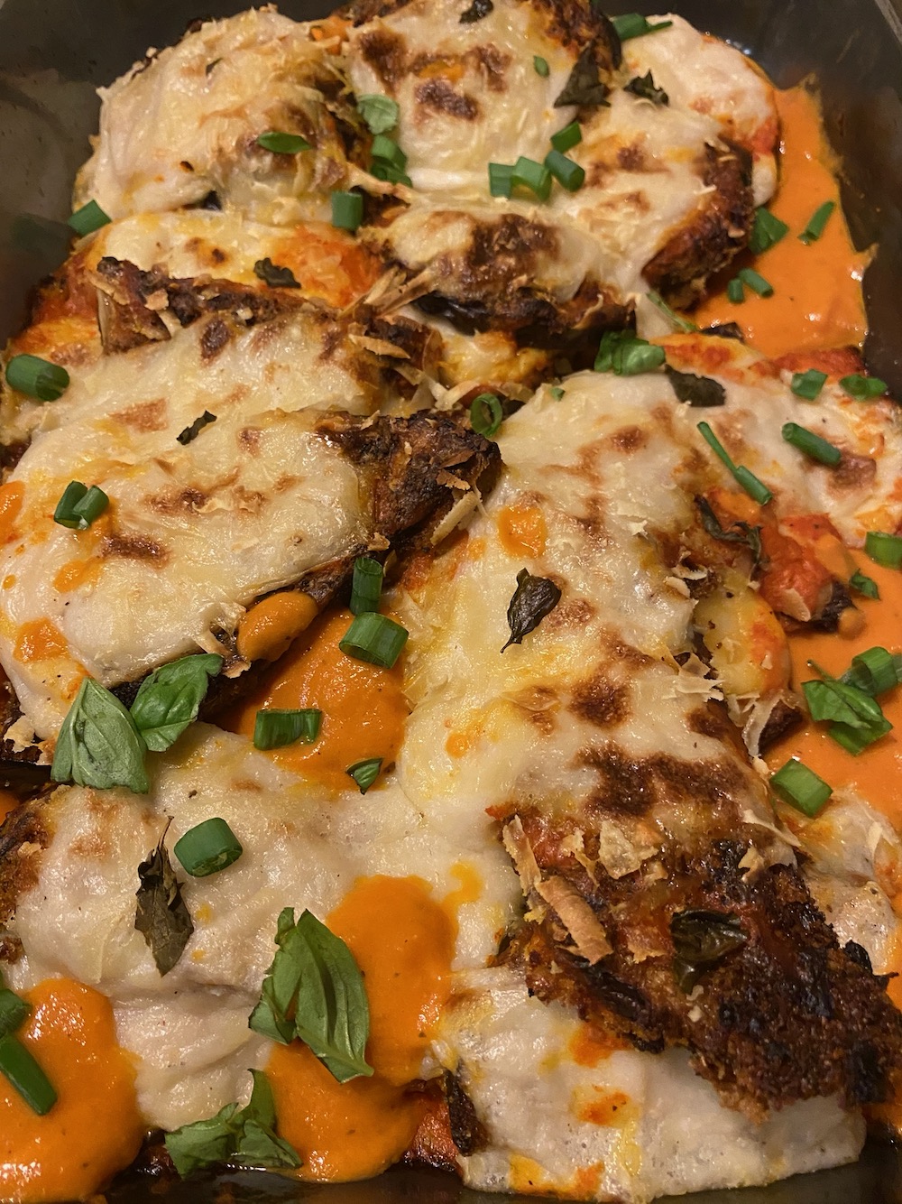 Delicious eggplant parmesan is ready!