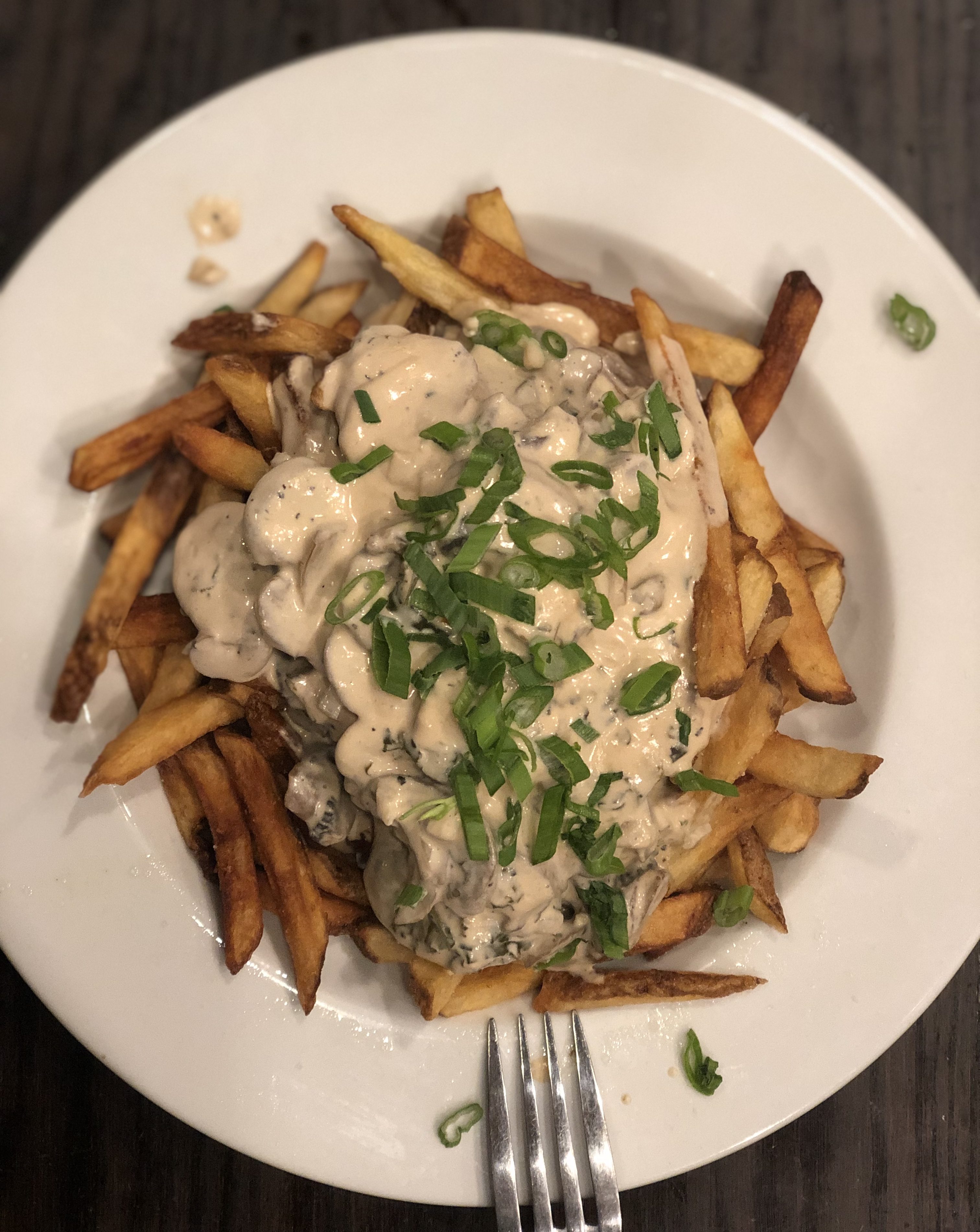 Incredible mushroom stroganoff poutine