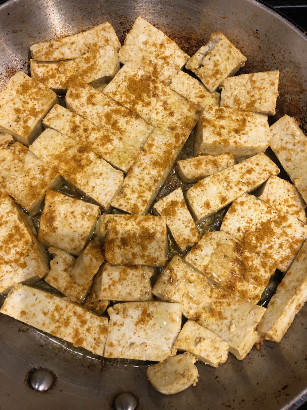 Palak Tofu frying