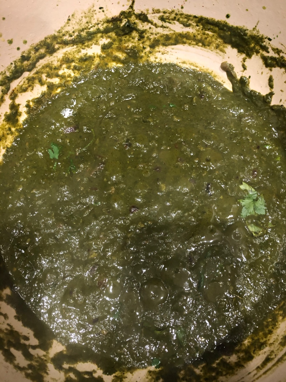 The spinach puree has been added to the sauce.
